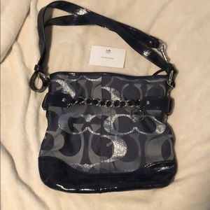 Coach Signature Optic Navy Denim Metallic Purse